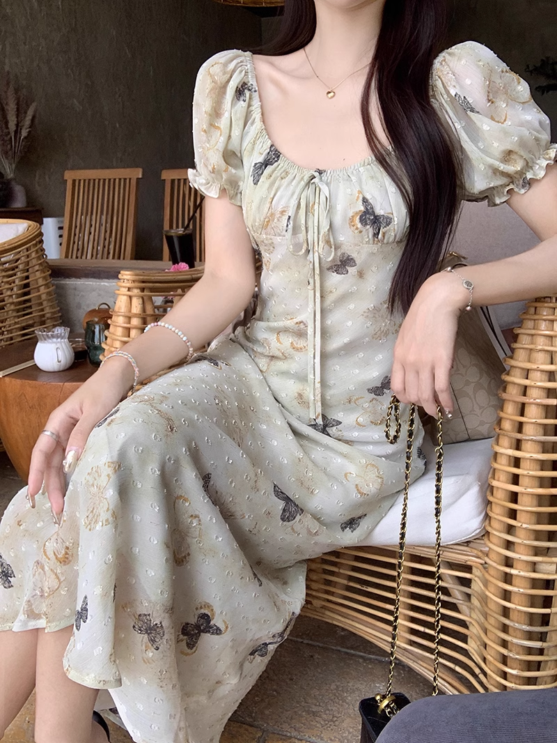 New Fashion Butterfly Design Short Sleeve Casual Floral Dress TP3016