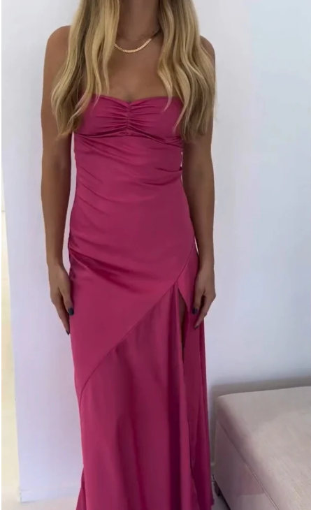 Elegant Satin Prom Dress Sheath Spaghetti Strap Evening Gown High Slit Party Dress Long Formal Dress TP4750