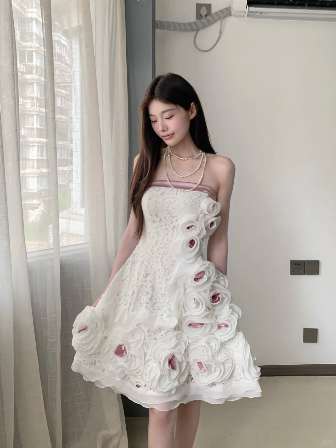 Vintage 3D Flowers Applique Strapless Design A-Line Short Homecoming Dress Party Dress TP4193