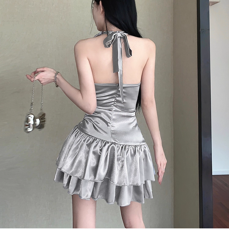 Cute Satin Halter-neck A-Line Short Summer Dresses Party Dress Homecoming Dresss TP4334
