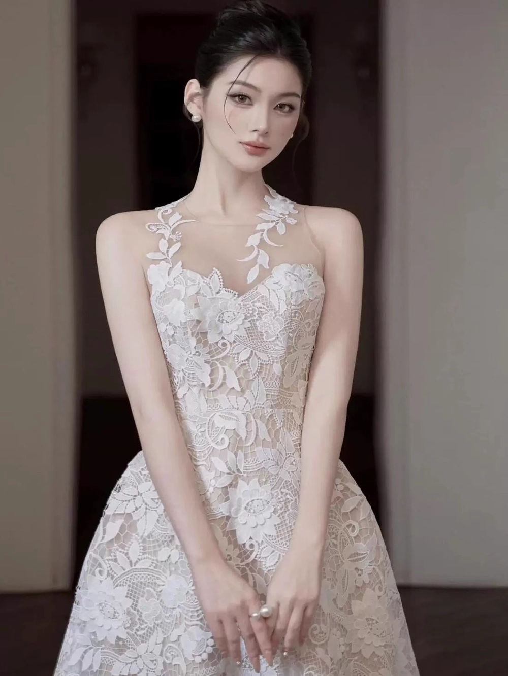 Vintage White Lace Applique Prom Dress Sheath Evening Dress Long Formal Dress TP4631