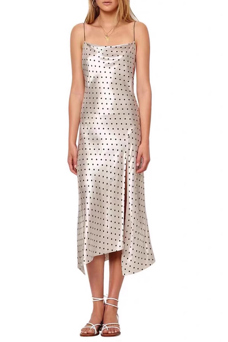 New Fashion Silvery Spot Irregular Hem Design A-line Spaghetti Strap Women Party Dress TP3898
