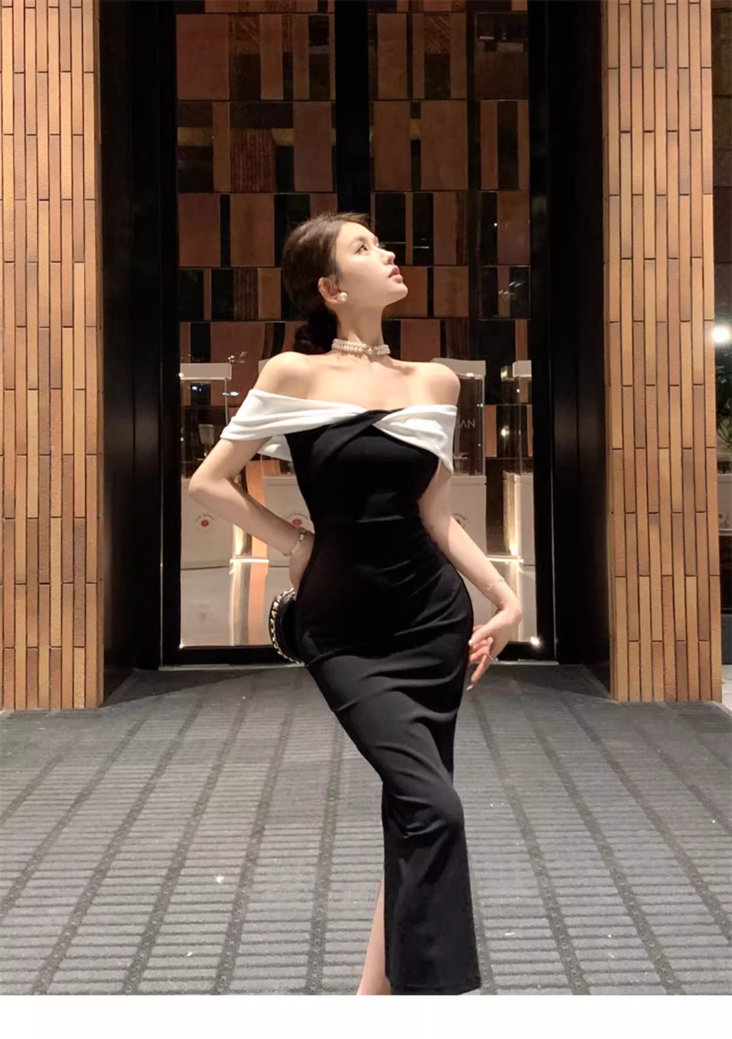 Vintage Black & White Combination Design A-line Off-the-shoulder Women Dress TP3519