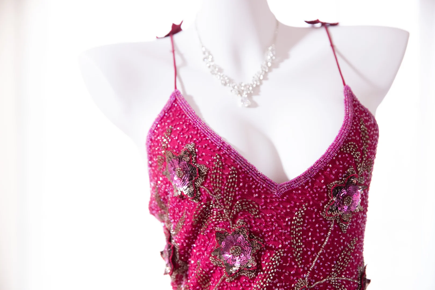 Vintage Shiny Sequin Rose Red Backless Design A-line Romantic Chiffon Evening Dress Prom Dress TP4008