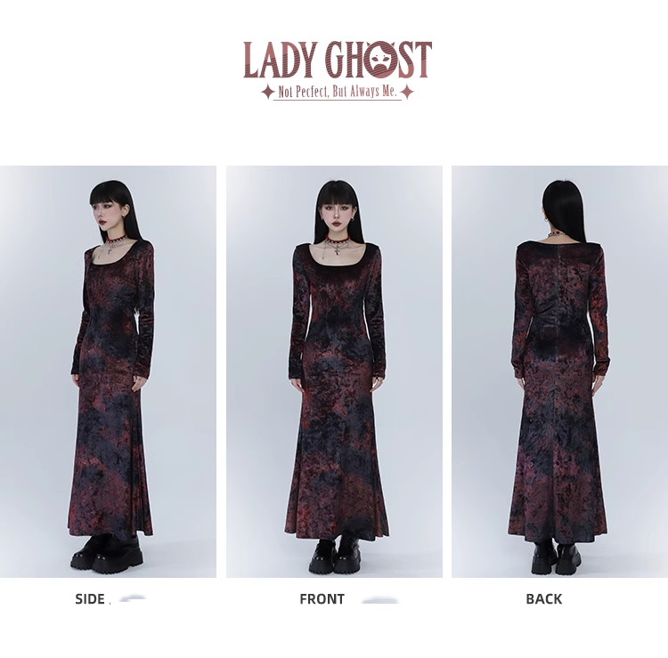 Elegant Design Sense Wine Red Velet Long-sleeved Dress TP2923