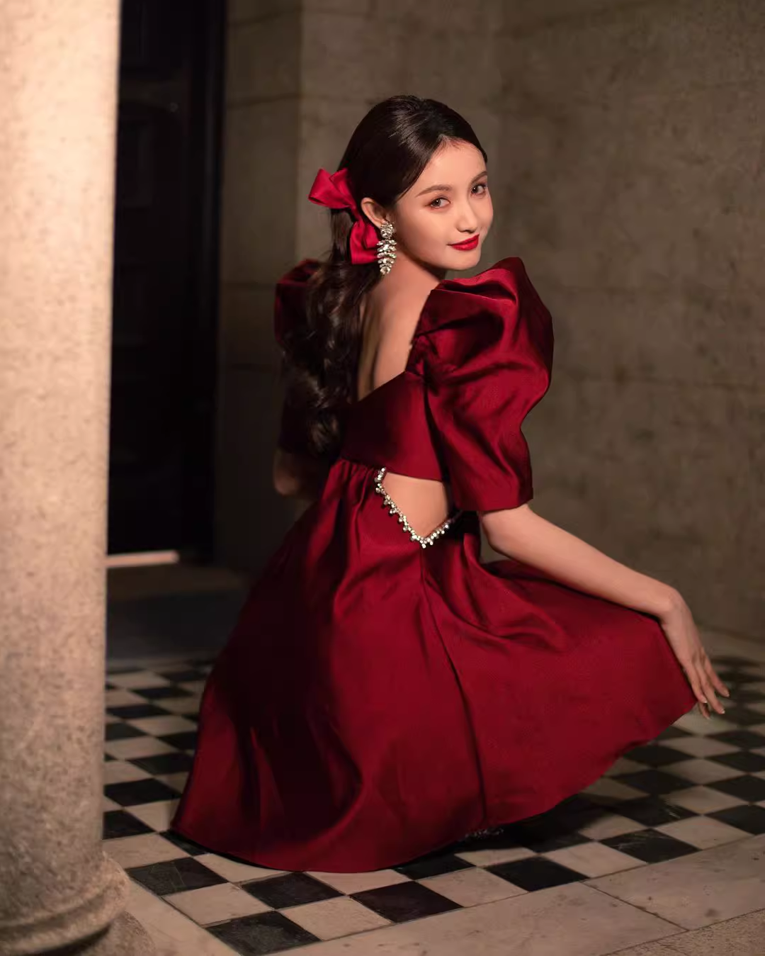 Vintage Burgundy A-Line Homecoming Dress Beaded Short Puff Sleeves Party Dress A-Line Cocktail Dress T4635