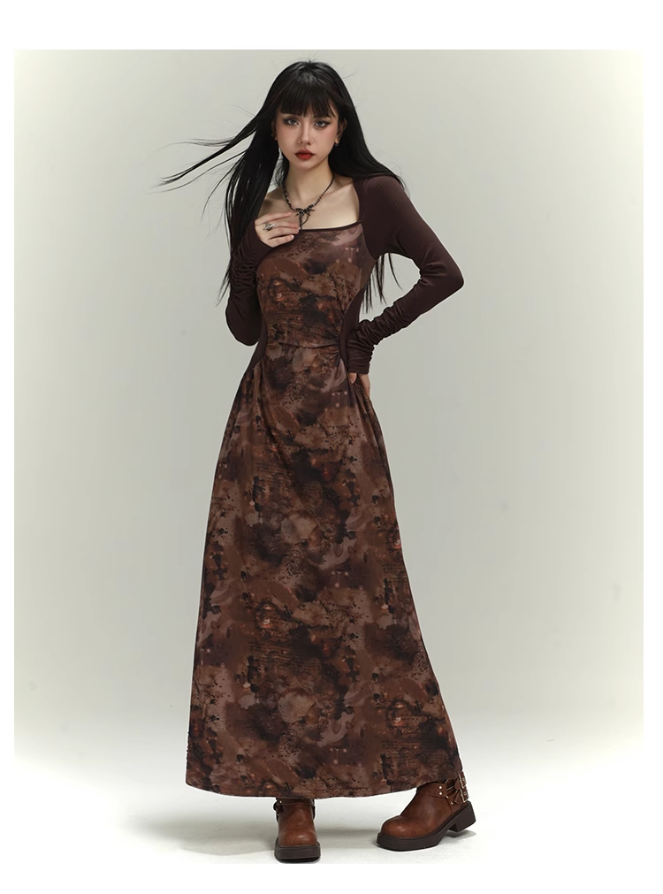 New Floral Pattern Design Women Long-sleeved Dress TP2936