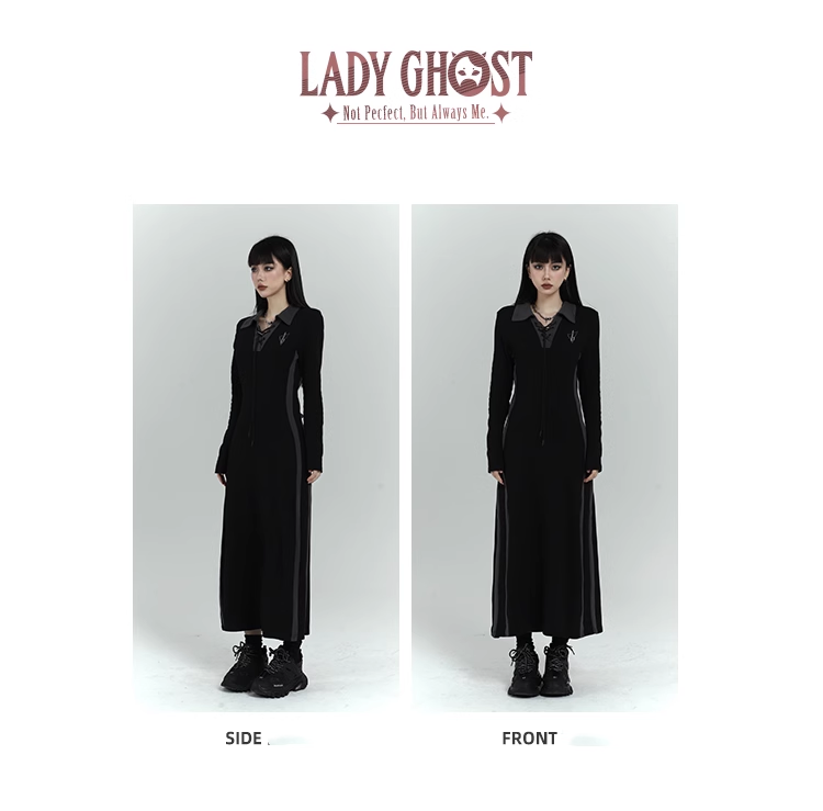 New Fashion Design Sense Long Black Long-sleeved Dress TP2920