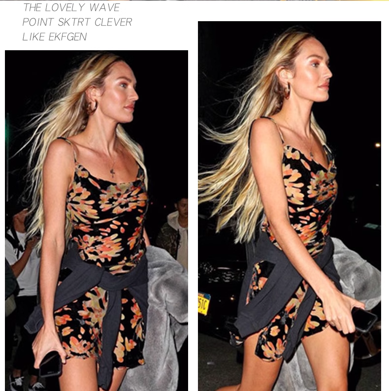 New Fashion Floral Spaghetti Strap Design A-line Women Party Dress TP3895