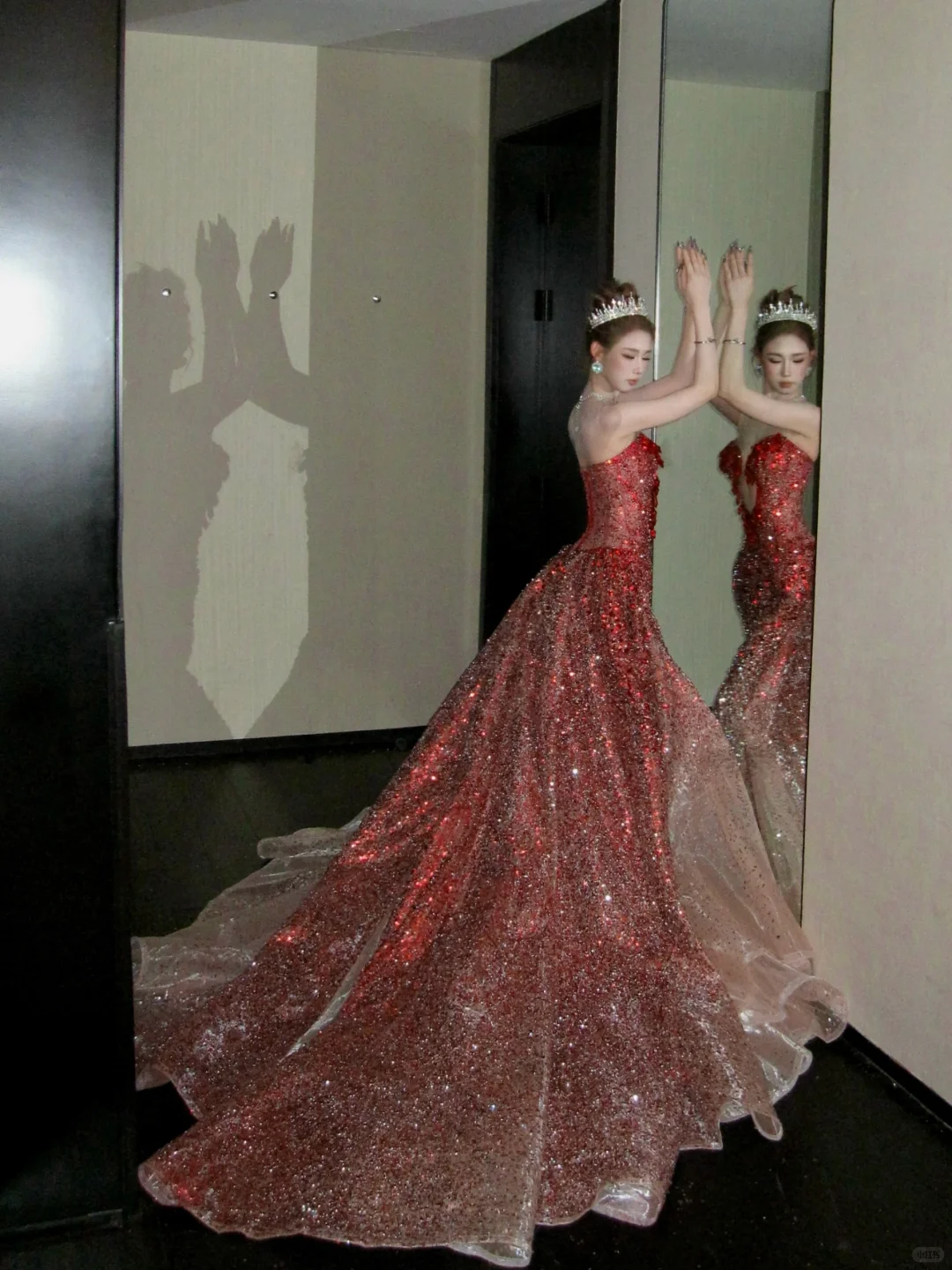 Vintage Gradient Red Sweetheart Strapless Mermaid Design Sexy Prom Dress Evening Dress TP4230