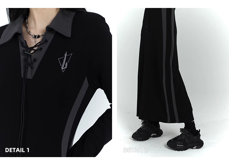 New Fashion Design Sense Long Black Long-sleeved Dress TP2920