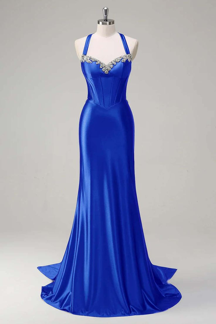 Vintage Satin Beaded Evening Gown Sheath Sweetheart Party Dress Long Formal Dress TP4977