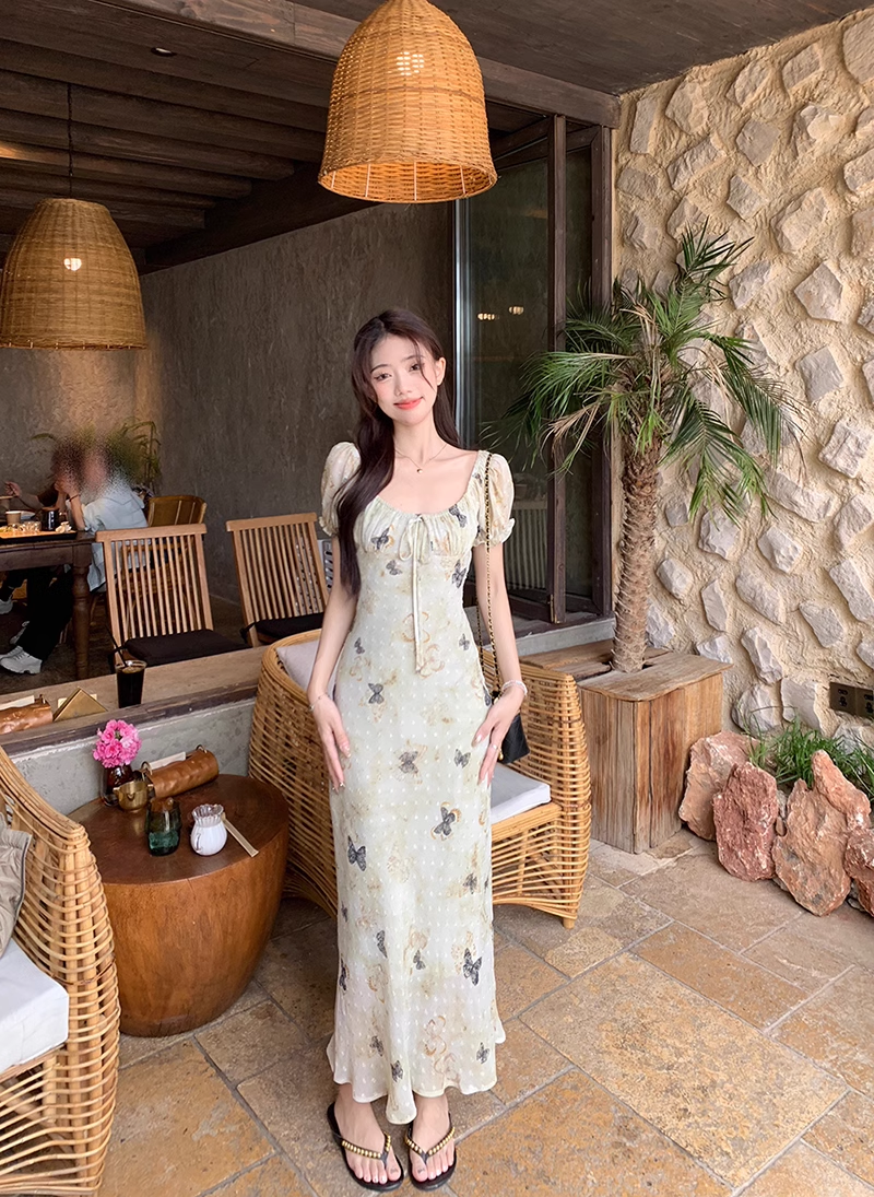 New Fashion Butterfly Design Short Sleeve Casual Floral Dress TP3016