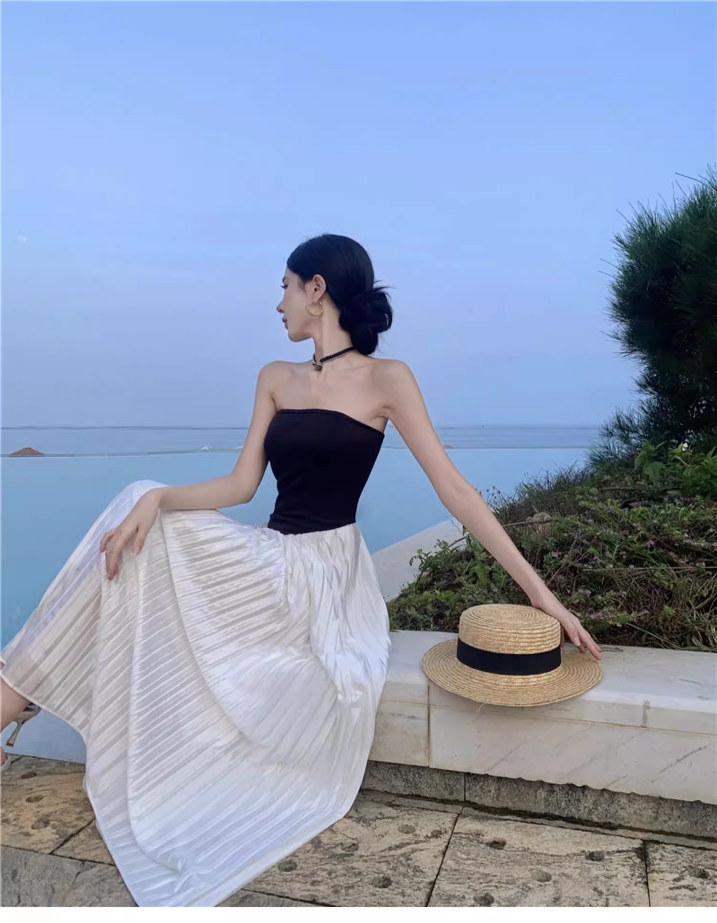 Simple Casual Design A-Line Women Strapless Dress TP3150