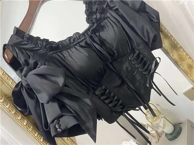 Vintage Black Mermaid Long Sleeve Ruffle Graduation Gown Evening Dress TP2040