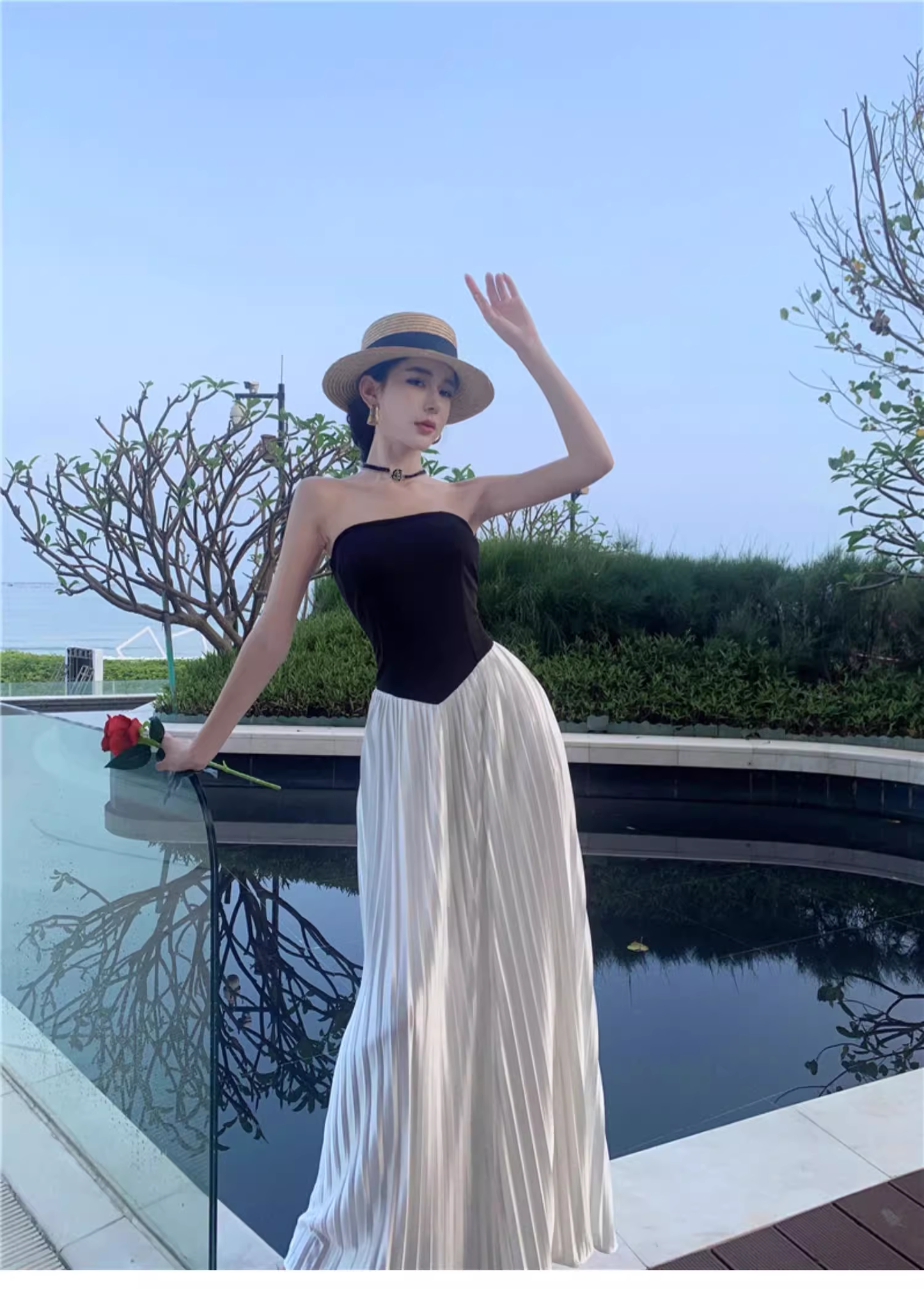 Simple Casual Design A-Line Women Strapless Dress TP3150