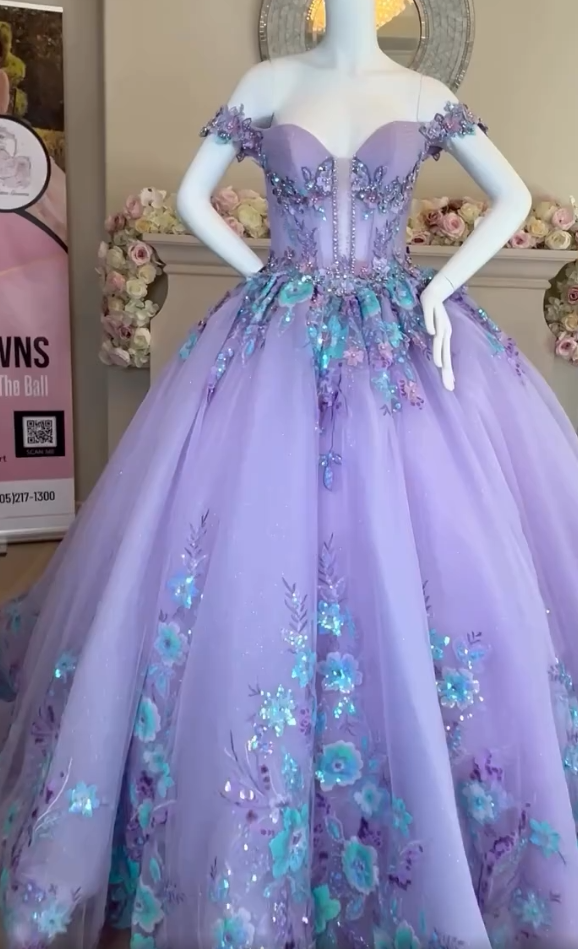 Vintage Lilac Sequin Sweetheart Off-the-shoulder Sweet 16 Quinceanera A-Line Floor-length Prom Dress Birthday Dress Evening Dress Ball Gown TP4708