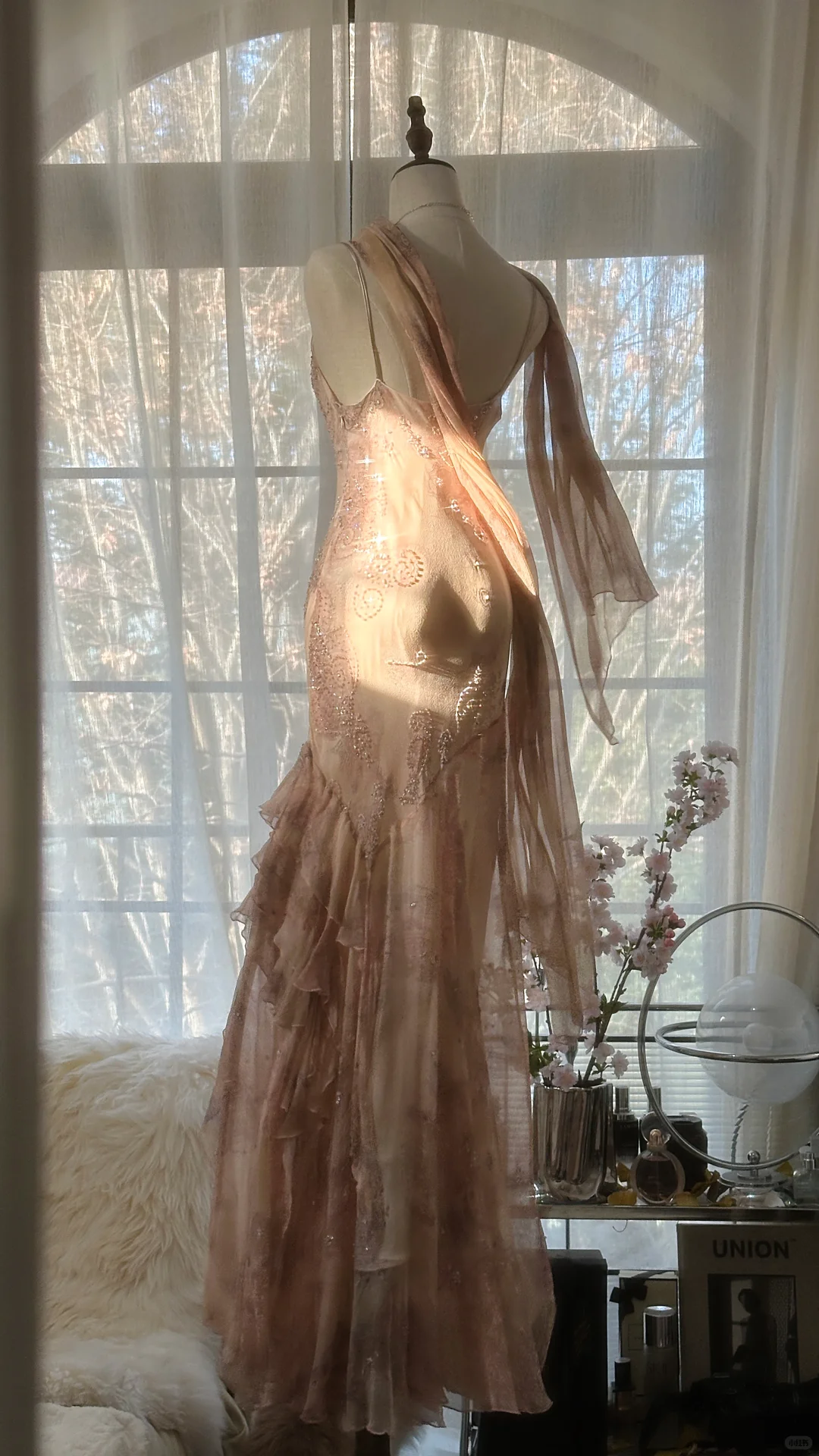 Vintage Champagne Sparkling Elegant Beaded Gorgeous Chiffon Evening Dress Prom Dress TP3977