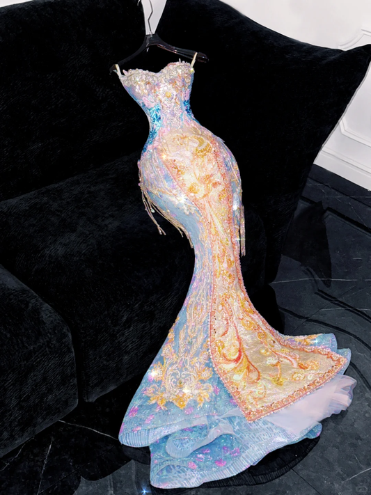 Gorgeous Sparkling Sweetheart Beaded Sequined Embroidery Design Elegant Mermaid Prom Dress Evening Dress TP4210