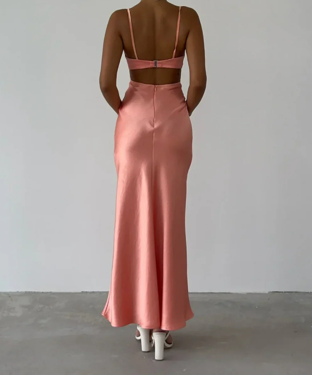 Elegant Pink Prom Dress Satin Sheath Spaghetti Strap Evening Gown Long Party Dress Formal Dress TP4751