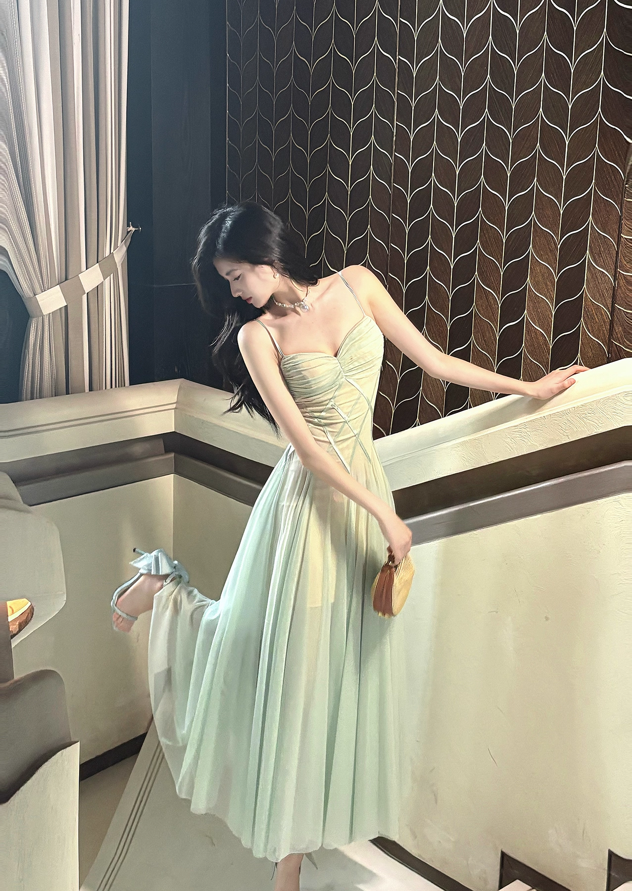 Vintage Sage Green Chiffon Prom Dress A-Line Spaghetti Strap Evening Dress Long Formal Dress TP4731
