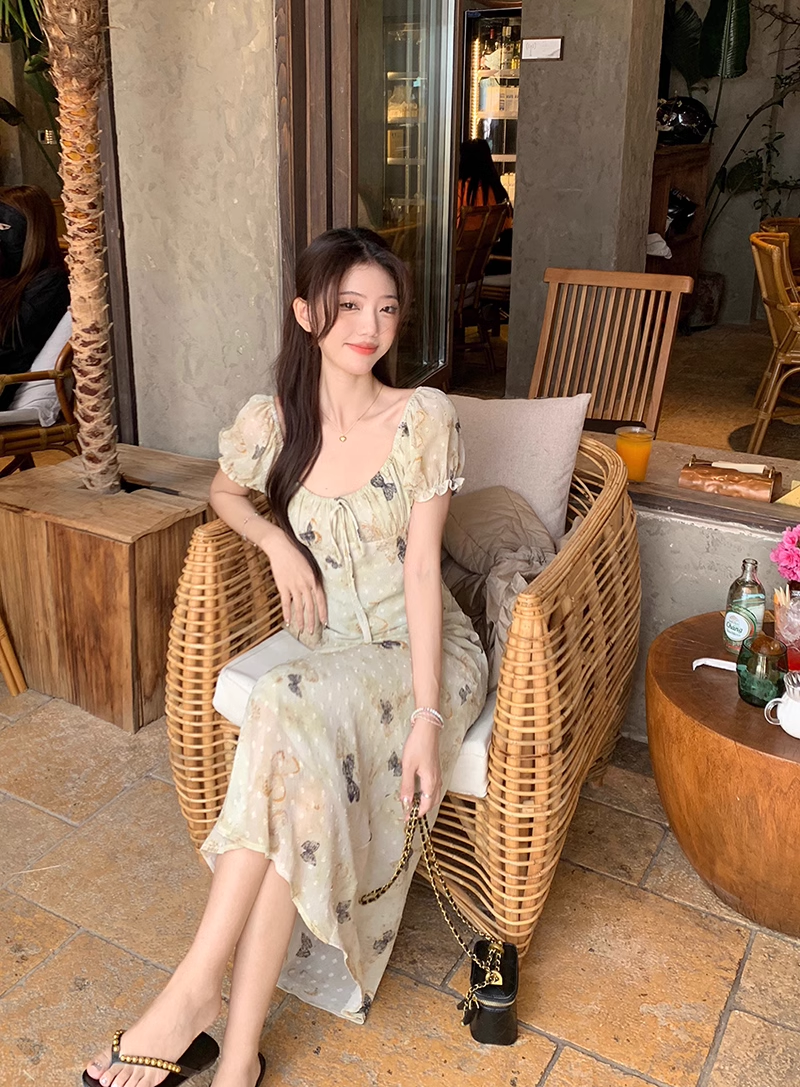 New Fashion Butterfly Design Short Sleeve Casual Floral Dress TP3016