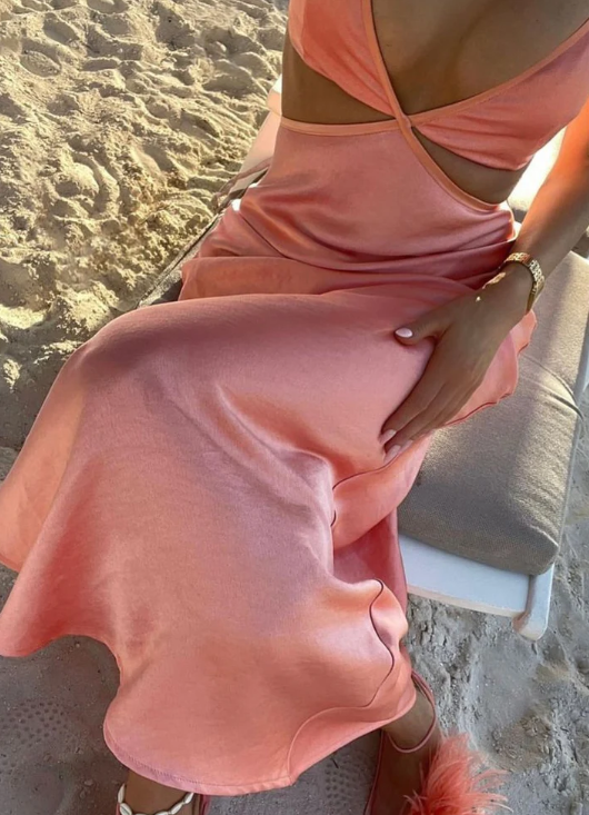 Elegant Pink Prom Dress Satin Sheath Spaghetti Strap Evening Gown Long Party Dress Formal Dress TP4751