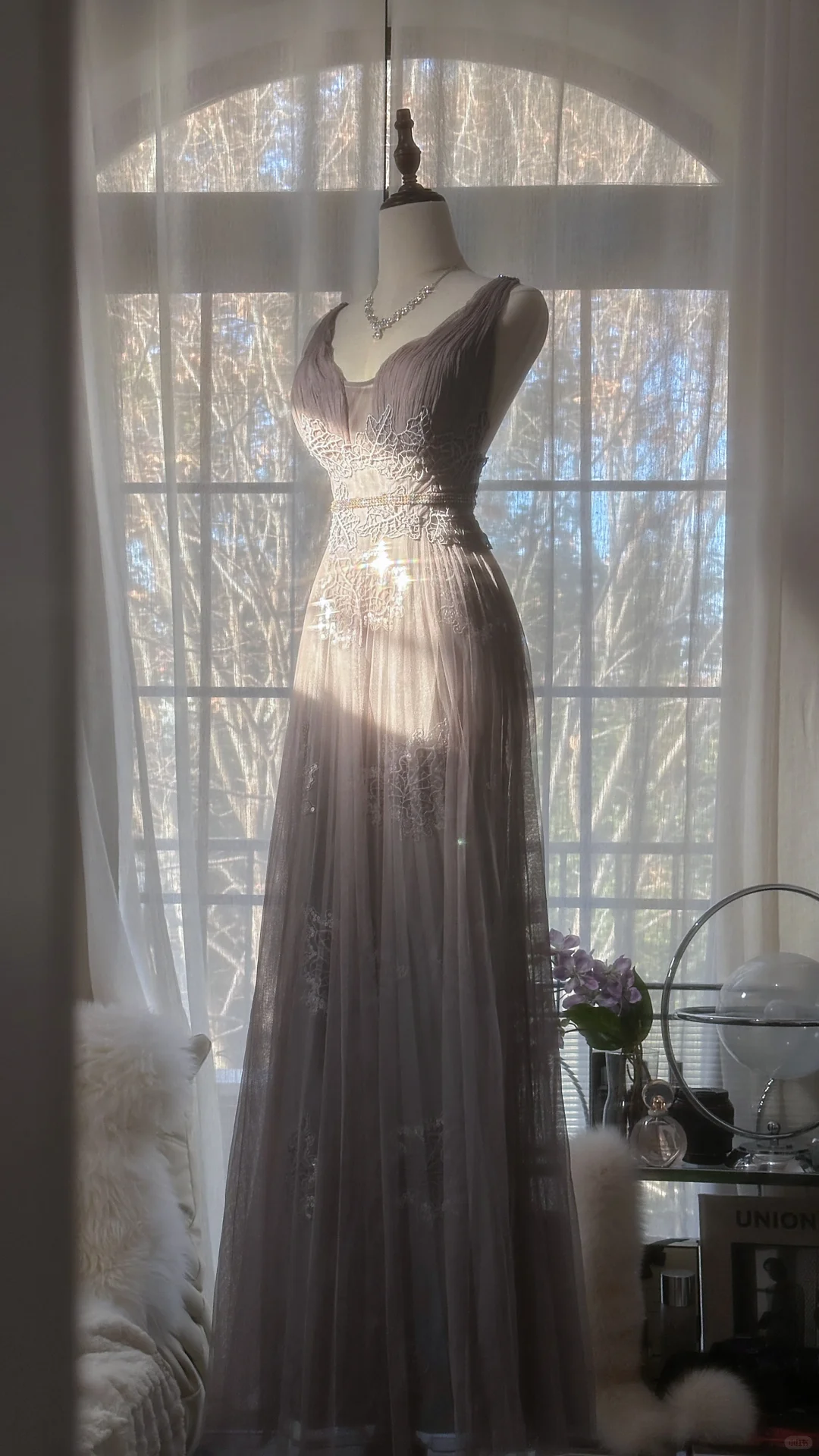 Vintage Light Purple Applique Design Romantic Chiffon Evening Dress Prom Dress TP4013