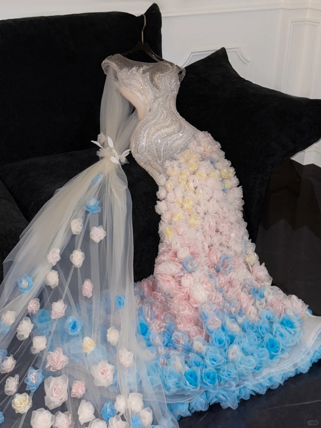 Gorgeous Sparkling Beaded Sequin Mermaid 3D Flowers Design Tulle Evening Dress Prom Dresses TP4159