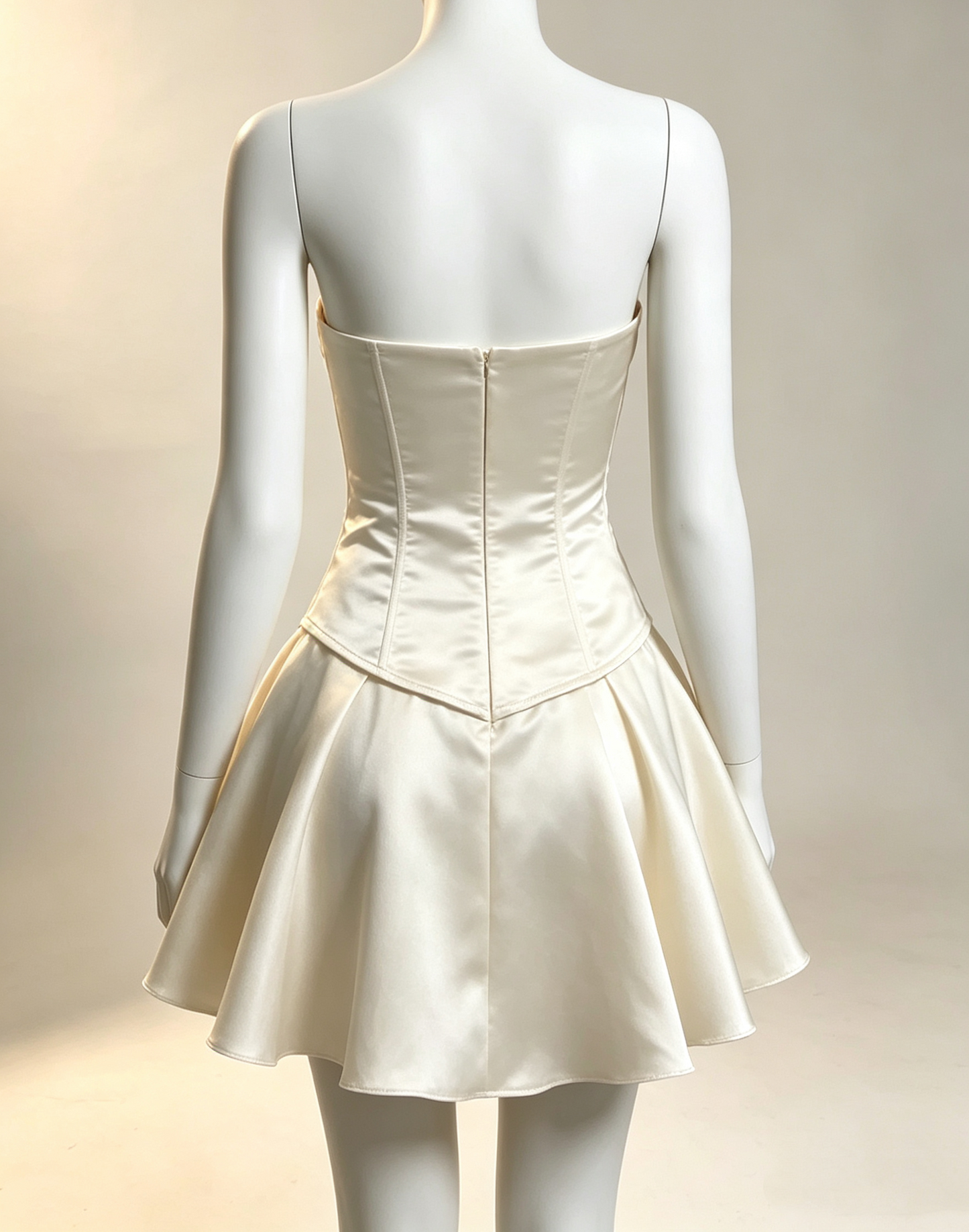 Vintage Ivory Satin Strapless Sweetheart A-Line Cocktail Party Homecoming Dress TP5947