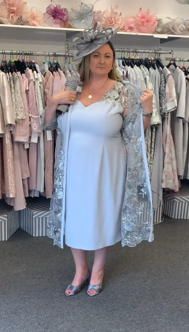 Elegant Lace Floral Embroidered Sheath Dress with Matching Coat Mother of Bride Dress TP5063