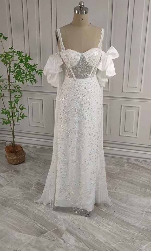 Gorgeous White Glittering Sequin Beaded Sweetheart A-Line Long Prom Dress Party Dress Evening Dress TP4484