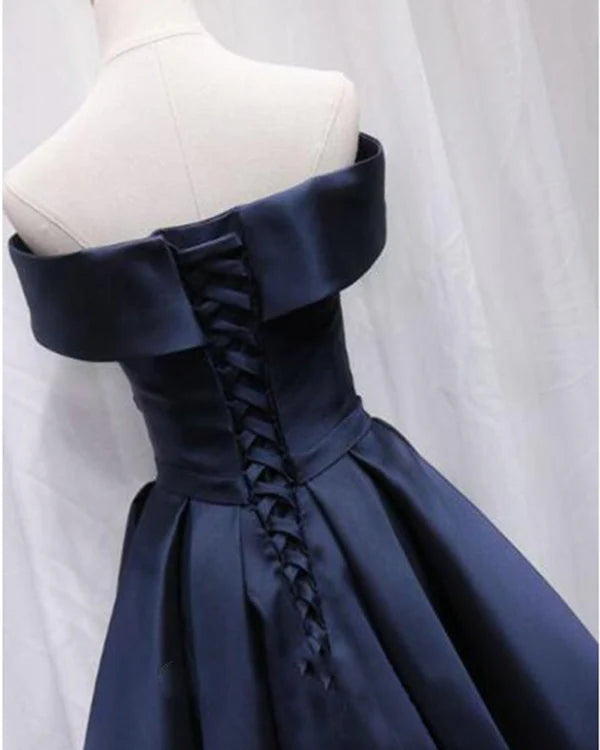 Vintage Satin Off-the-shoulder Short A-Line Party Dress Cocktail Dress Homecoming Dress TP4444