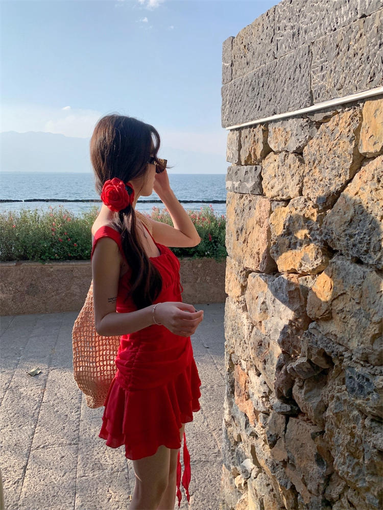 Vintage Red A-Line Tiered Homecoming Dress Party Dress Cocktail Dress TP4722