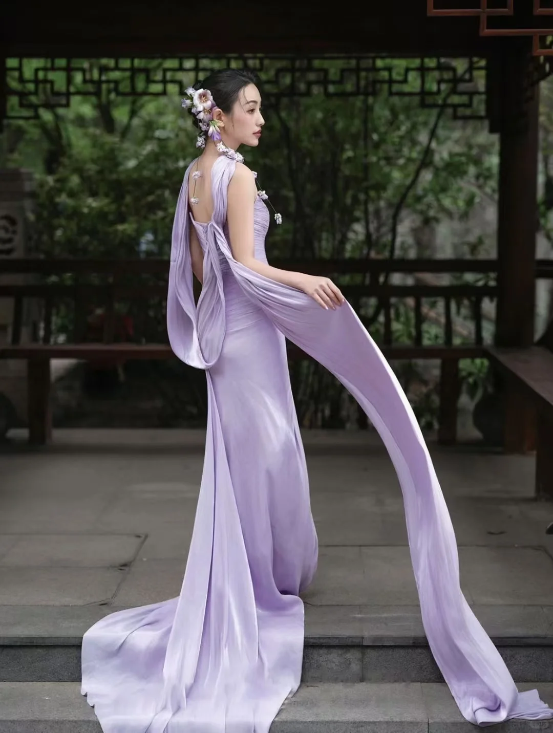 Elegant Light Purple Strapless Sheath Chiffon Long Evening Dress Prom Dresses TP4184