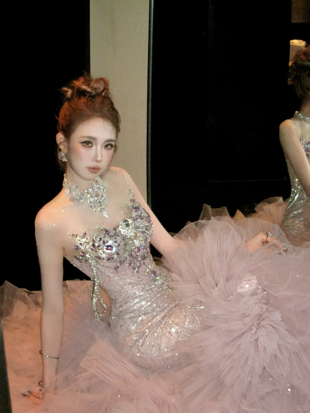 Gorgeous Glittering Pink Beaded Sequin Strapless Mermaid Design Elegant Prom Dress Evening Dress TP4232