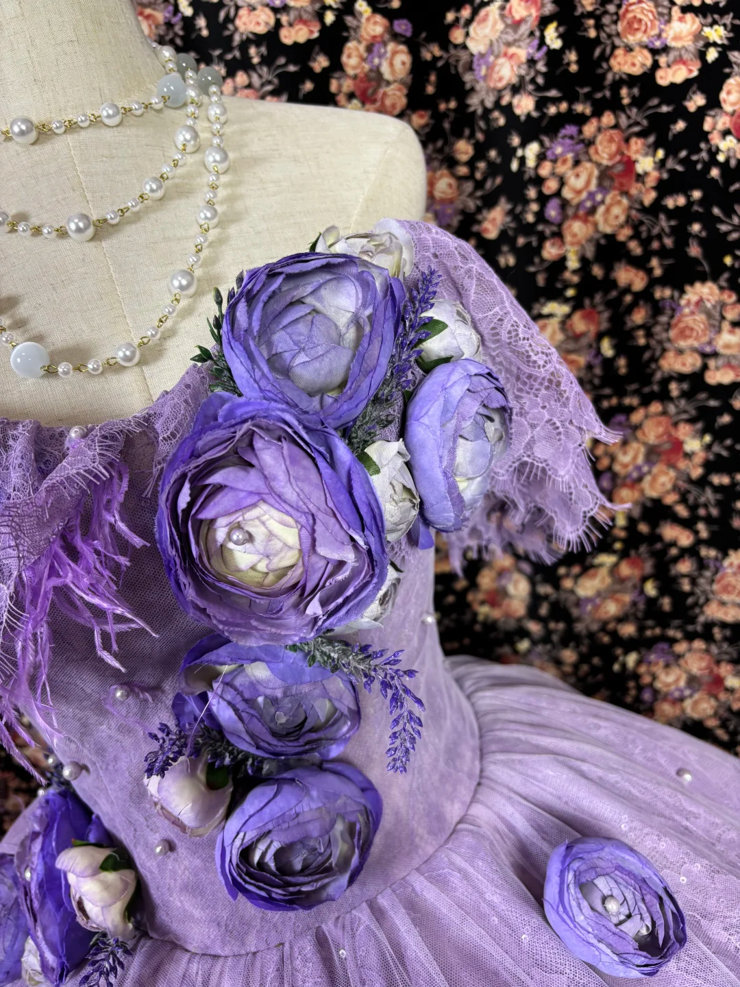 Vintage Lavender Off-Shoulder 3D Floral Applique Tulle & Lace Sweet 16 Quinceanera Ball Gown TP5337