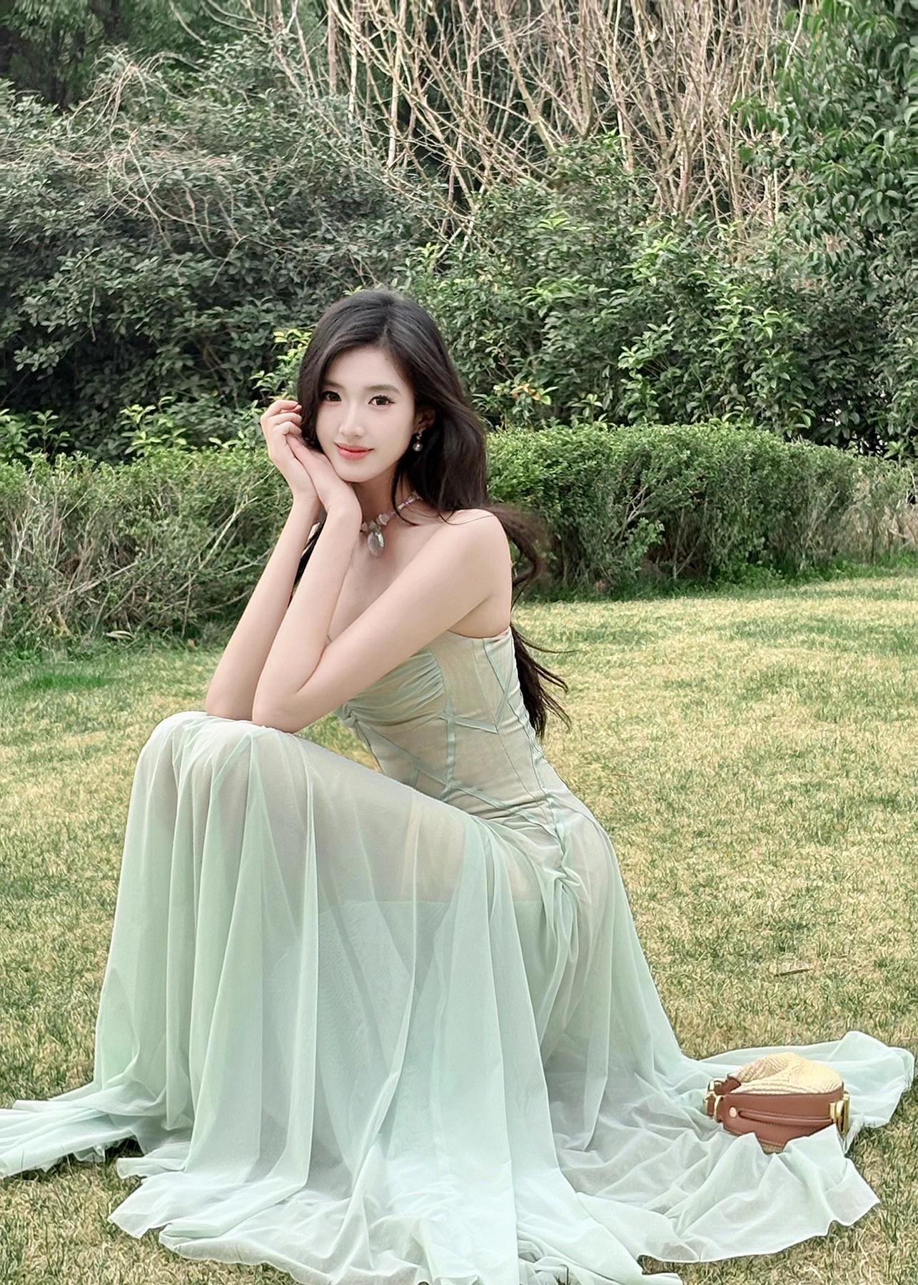 Vintage Sage Green Chiffon Prom Dress A-Line Spaghetti Strap Evening Dress Long Formal Dress TP4731