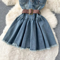 Fashion Women Sleeveless With Belted Waist Denim Corset Dress TP2822