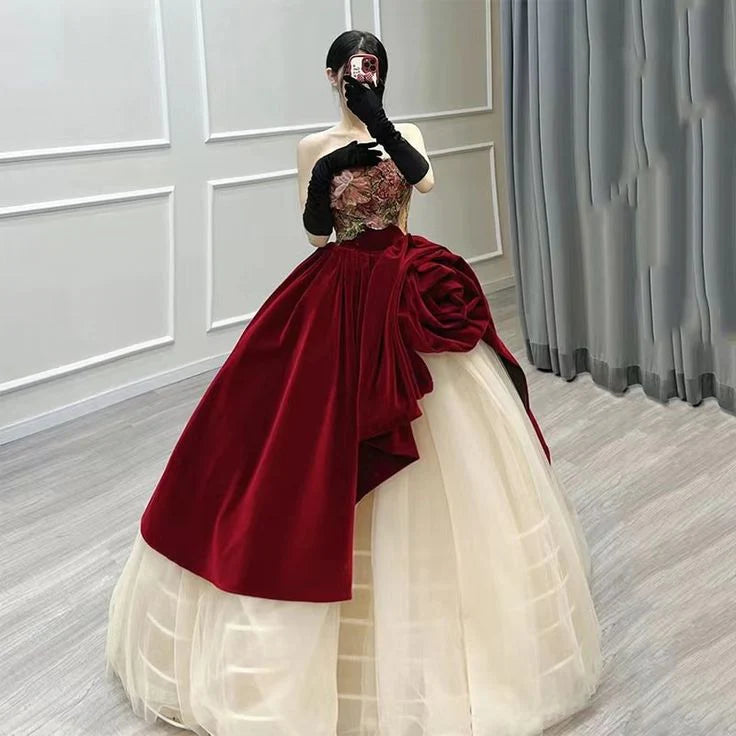 Unique Rose Design Strapless Sweet 16 Quinceanera A-Line Prom Dress Birthday Dress Evening Dress Ball Gown TP4528