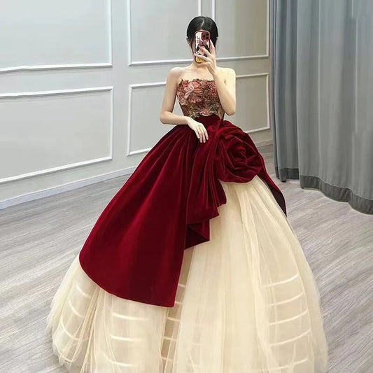 Unique Rose Design Strapless Sweet 16 Quinceanera A-Line Prom Dress Birthday Dress Evening Dress Ball Gown  TP4528