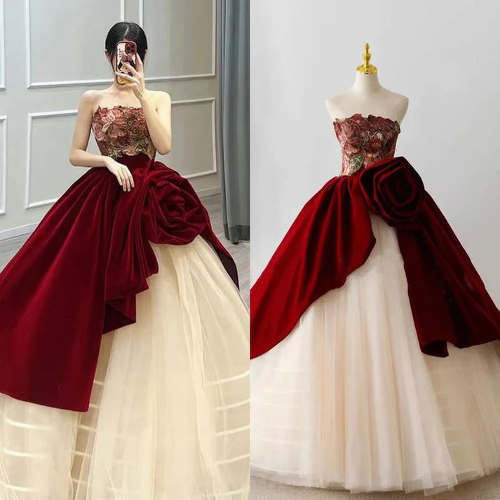 Unique Rose Design Strapless Sweet 16 Quinceanera A-Line Prom Dress Birthday Dress Evening Dress Ball Gown TP4528