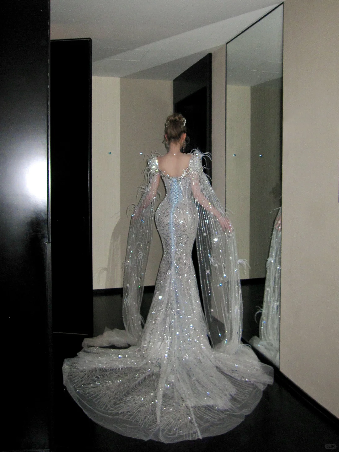 Elegant Glittering Silvery Beaded Sequined Design Mermaid Wedding Dress Prom Dress Evening Dress TP4236