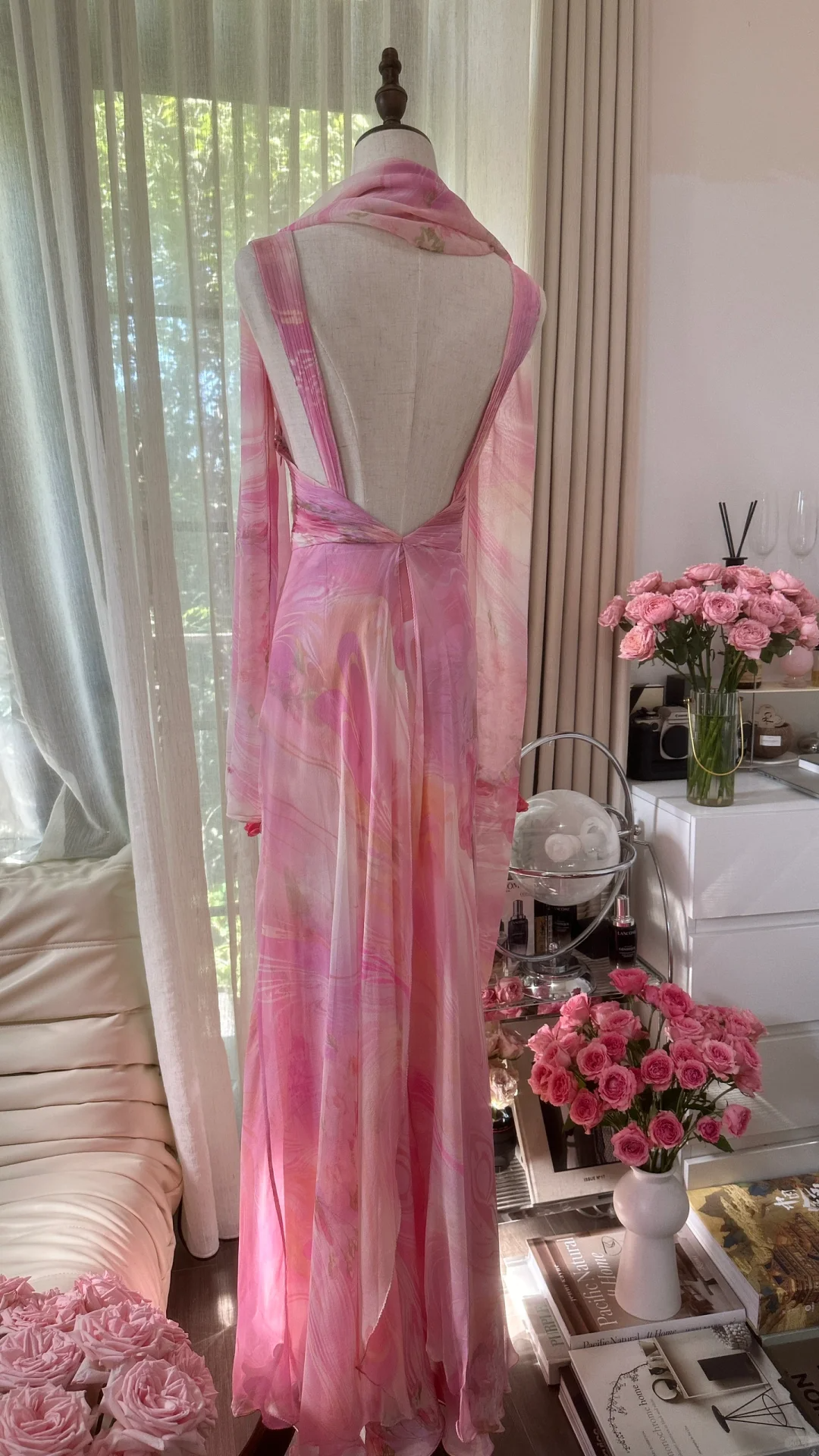 Retro Pink Sweetheart Floral Elegant Design A-line Romantic Chiffon Evening Dress Prom Dress TP4003