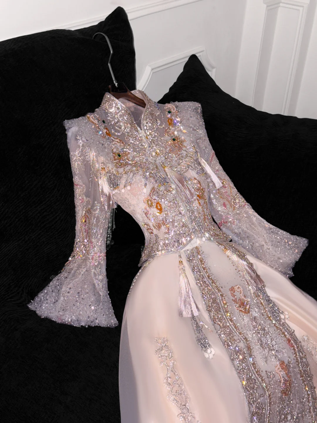 Gorgeous Sparkling Pink Beaded Sequin A-Line Romantic Chiffon Evening Dress Prom Dresses TP4156