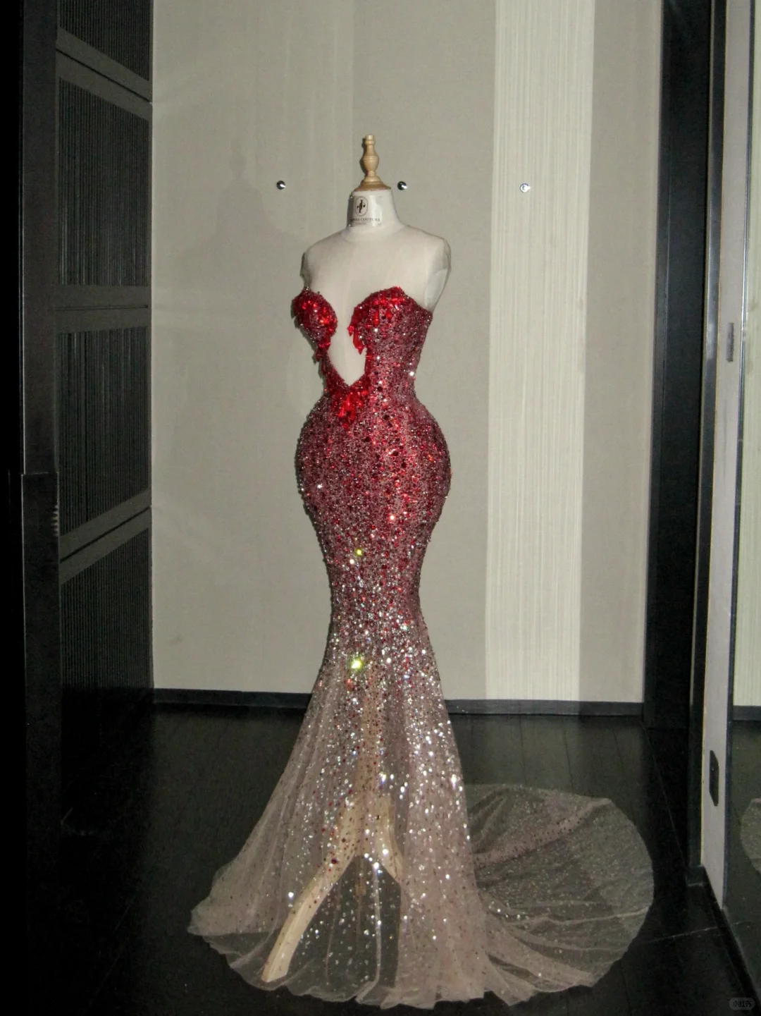 Vintage Gradient Red Sweetheart Strapless Mermaid Design Sexy Prom Dress Evening Dress TP4230