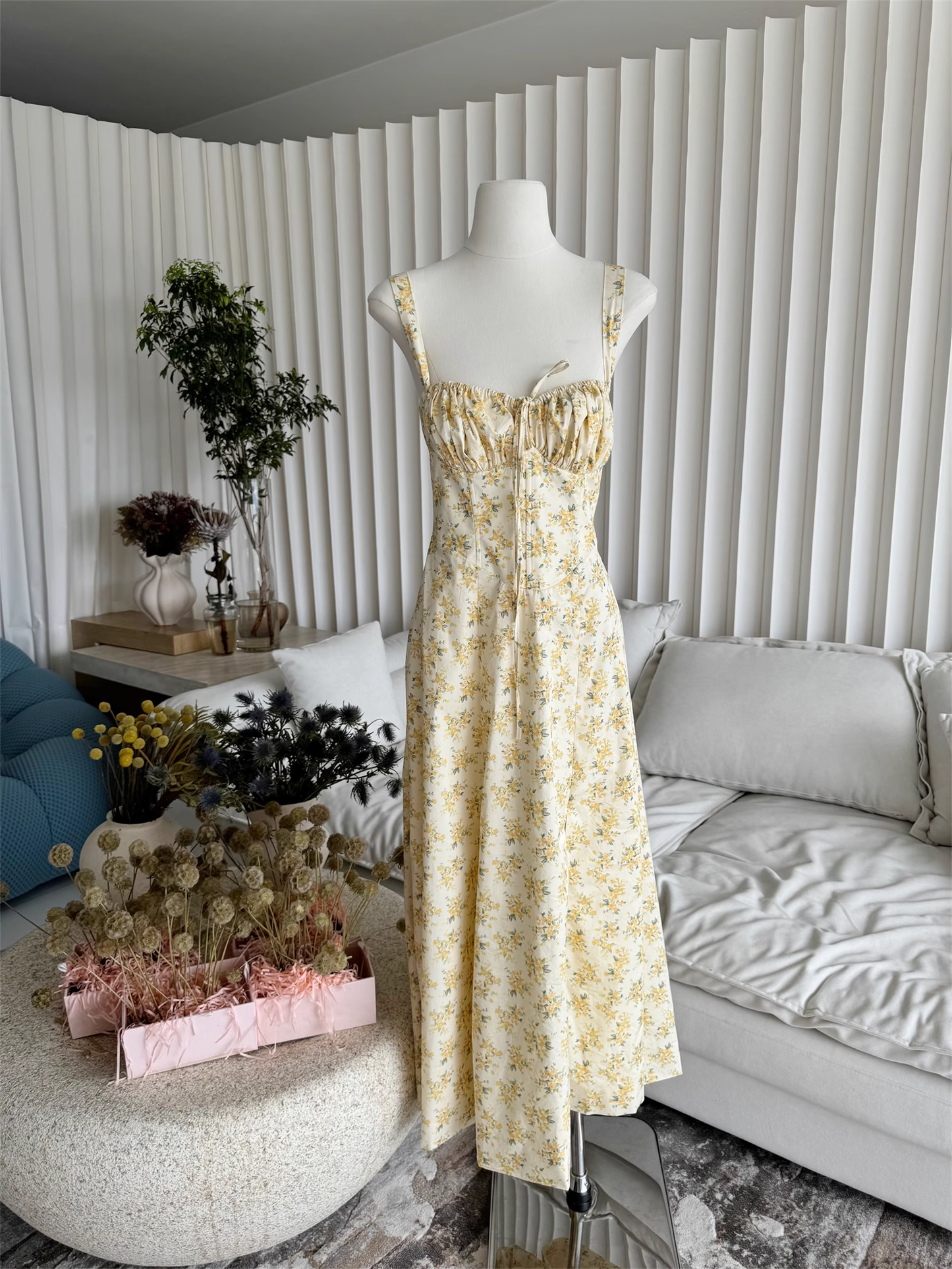 Simple Floral Spaghetti Strap Design A-line Split Women Dress TP3874