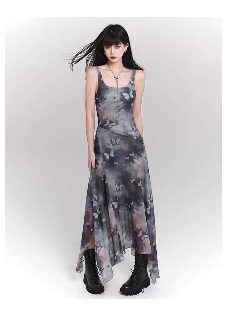 Simple Fashion Butterfly Pattern Design Sense Spaghetti Strap Dress TP2930