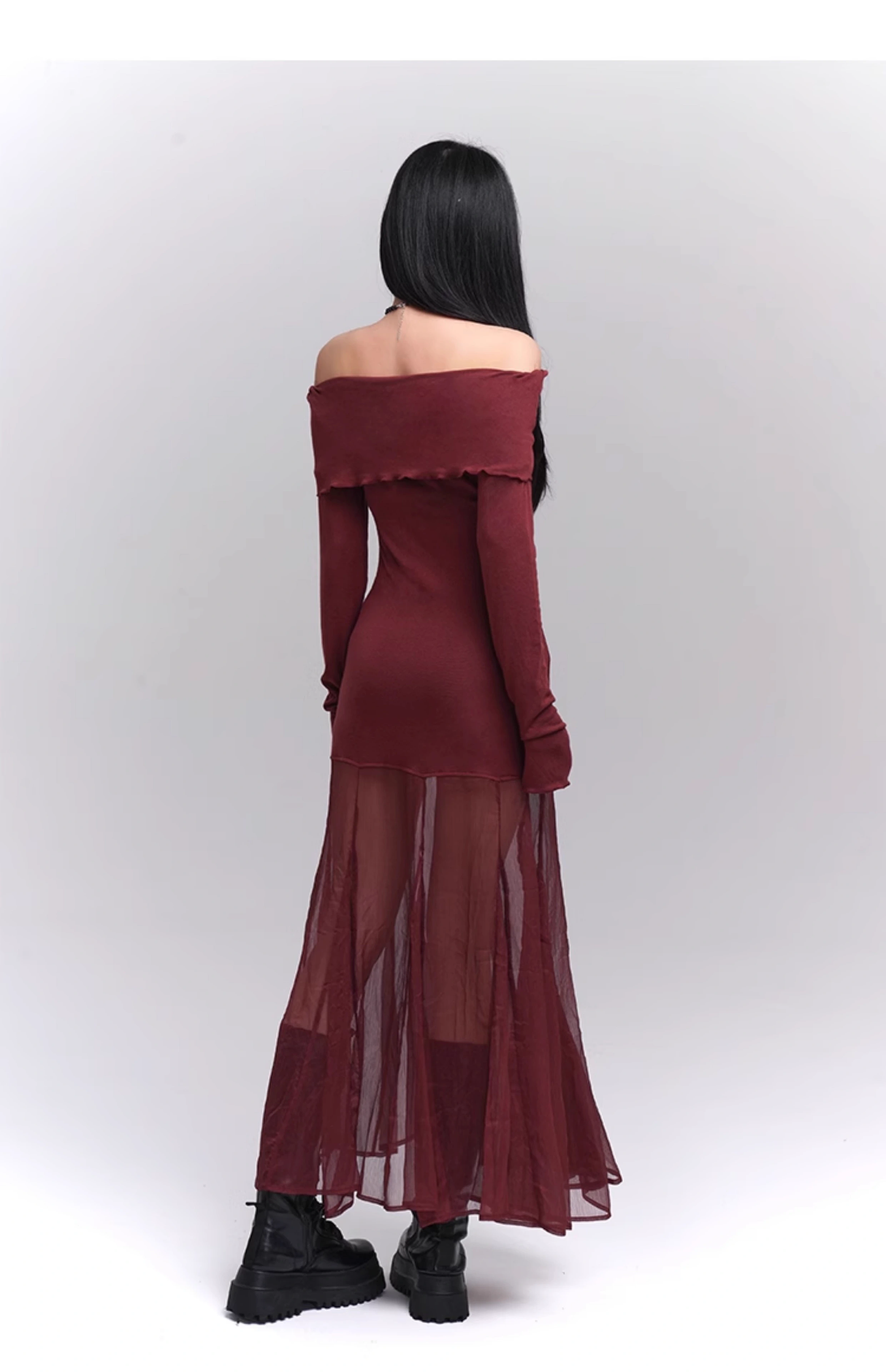 Elegant Design Sense Wine Red Velet Long-sleeved Dress TP2924