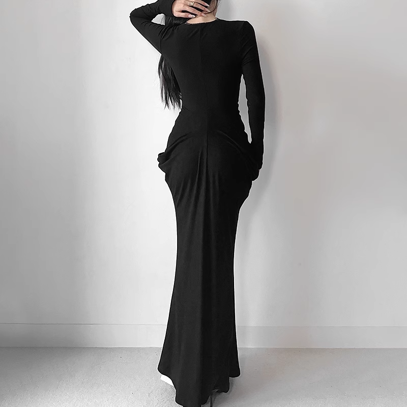 New Sexy V-neck Black Mermaid Long-sleeved Dress TP2898
